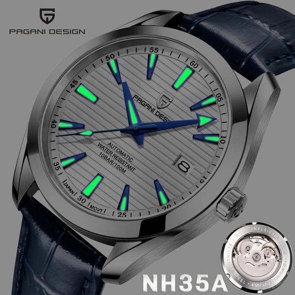 

wristwatches pagani design 2021 mechanical automatic business watches sapphire luminous waterproof100m men watch genuine leather, Slivery;brown