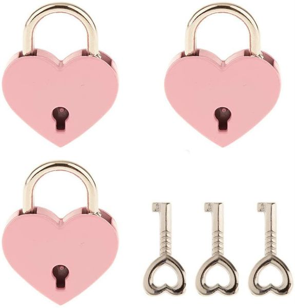 

wholesale valentine's pink metal heart shaped padlock mini lock with key for handbag, small luggage, tiny craft diary box