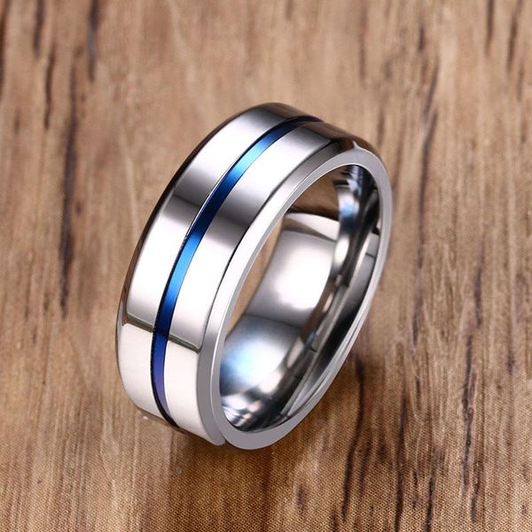 

8mm wide black color ring for men women blue groove stainless steel wedding male jewelry rings, Slivery;golden
