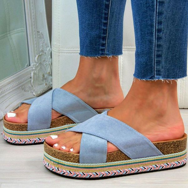 

ins big size 43 flat platform sandal shoes women slippers, Black