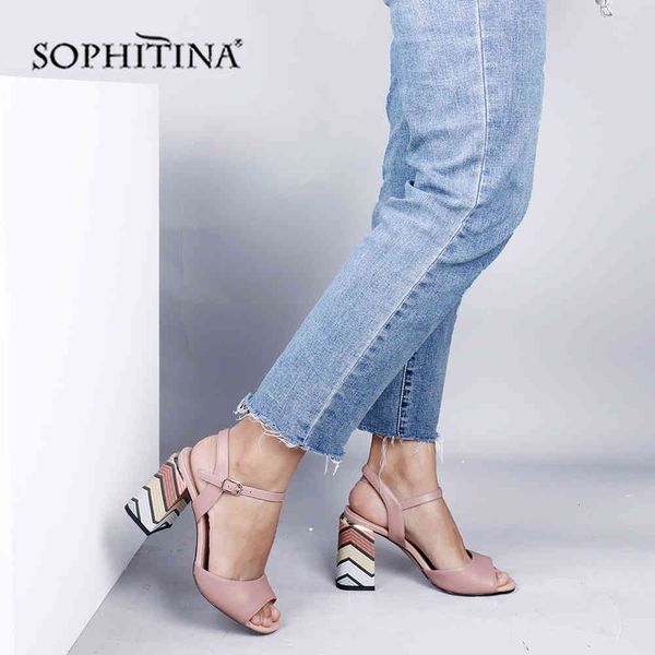 

sophitina sheepskin women' s sandals fashion ankle buckle strap super high square heels shoes elegant sandals pc655 210513, Black