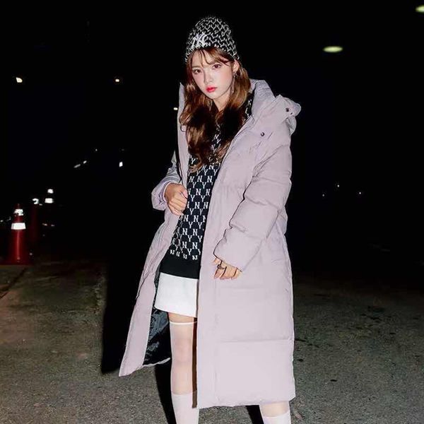 

2021 new long down thickened hooded women's winter windbreaker button jacket thick cotton pocket couple coat solid color clothing774, Black