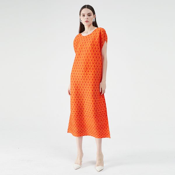 

dress miyake in orange polka dots, dress, summer , casual, boho style, loose, large size, Black;gray