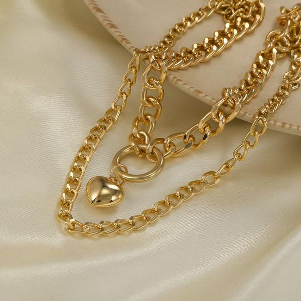 

chains retro multilayer heart pendant chain nelace for women trendy gold color big thi nelaces 2021 jewelry, Silver