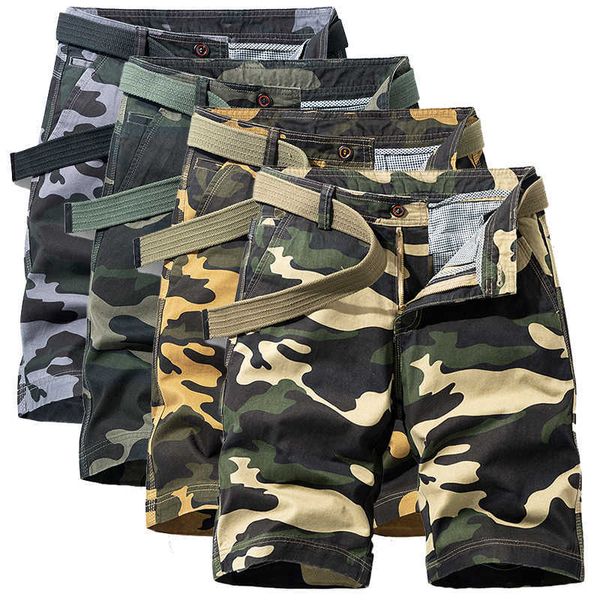 Shorts de verão dos homens Plus Size Camuflagem Militar Carga para Homens Joelho Comprimento Casual Algodão Calças Curtas Pantalon Corto 210714