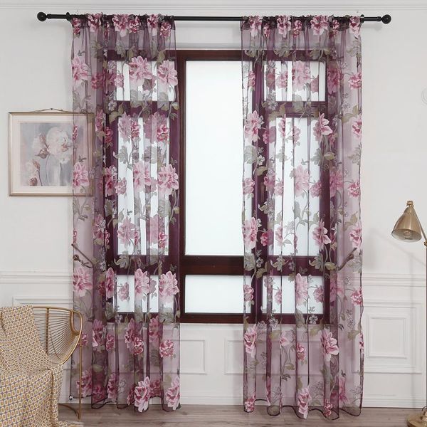 

curtain & drapes peony tulle curtains for living room floral window sheer color home decor treatments voile panel