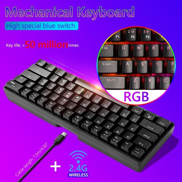 

keyboards yk600 mechanical gaming keyboard wireless wired dual mode 61 keys blue switch rgb led backlit for lapdeskpc