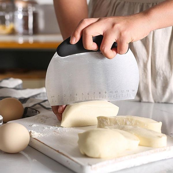 

baking & pastry tools semi-circular stainless steel spatula dough cutter with scales prayer pizza flour bread kitchen