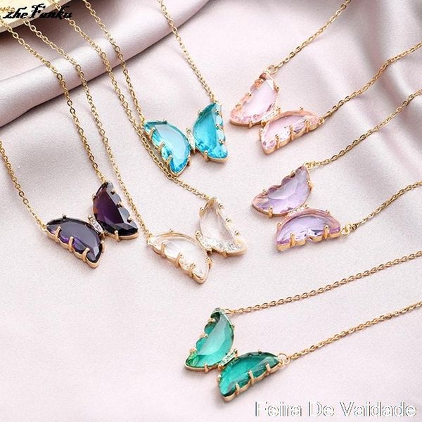 

chokers boho bling crystal butterfly pendant necklace female clavicle chain statement necklaces for women cocktail party choker jewelry, Golden;silver