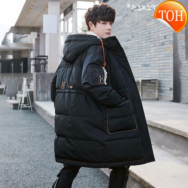 

glossy 90% duck down jacket for men winter warm clothing mens 2021 trend waterproof long puffer jackets slim fit bubble coat, Black