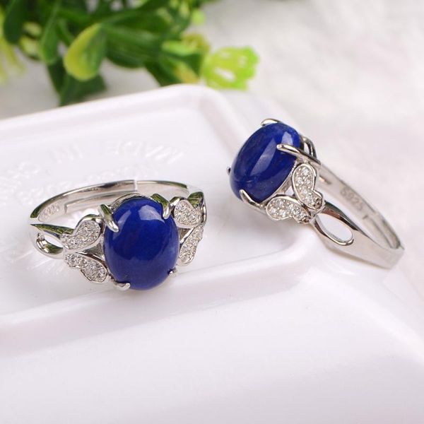 

[meibapj natural lapis gemstone trendy ring for women real 925 sterling silver charm fine jewelry 2 colors cluster rings, Golden;silver