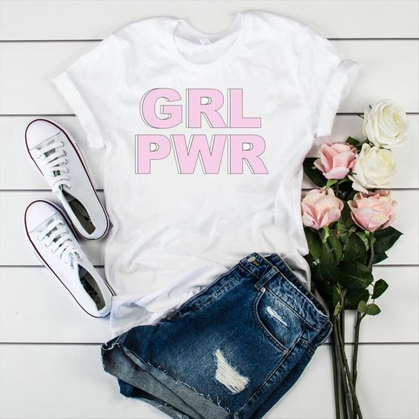 

girl power feminist letters women t shirts fashion print graphic clothes tee female womens shirt clothing, White