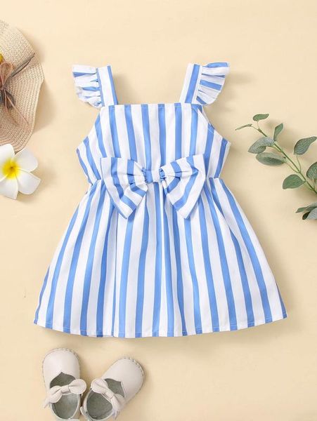 

baby striped bow front ruffle trim dress she, Red;yellow