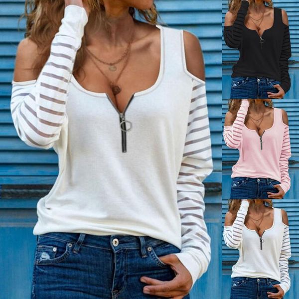 

women's blouses & shirts autumn woman blouse large size solid color v-neck hollow stripes long sleeve loose aesthetic fall clothing 202, White