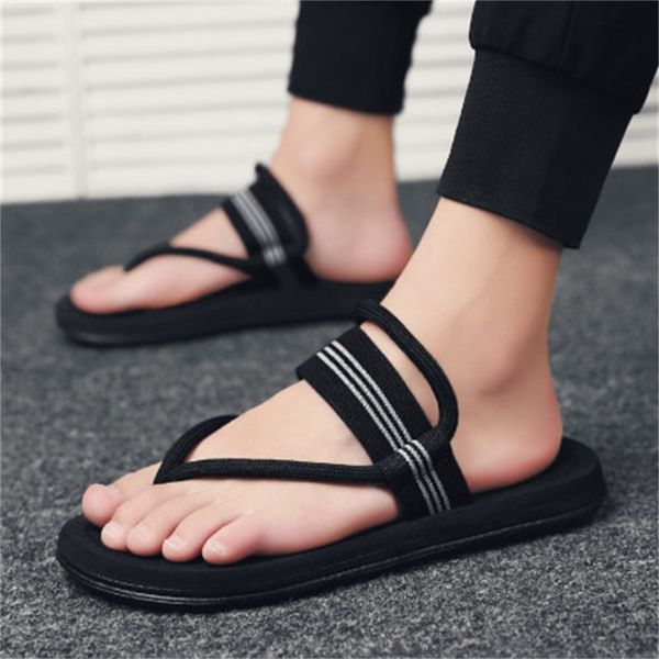 

sandals slip on ankle wrap men multi colour gladiator large size flip flops man beach shoe zy745, Black