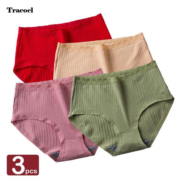 

women's panties tracoel 3pcs/pack high waist lace cotton stripe graphene antibacterial hip lifting seamless dropshing panty, Black;pink