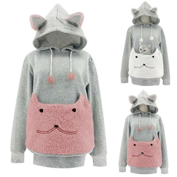 

women's hoodies & sweatshirts spring fashion sweatshirt cute girl hoodie cat ear decoration hooded casual pullover long sleeve jumper, Black