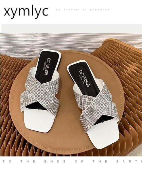 

fashion women slippers 2021 summer slides open toe flat casual shoes leisure outdoor bling sandal female beach flip flop size 42, Black