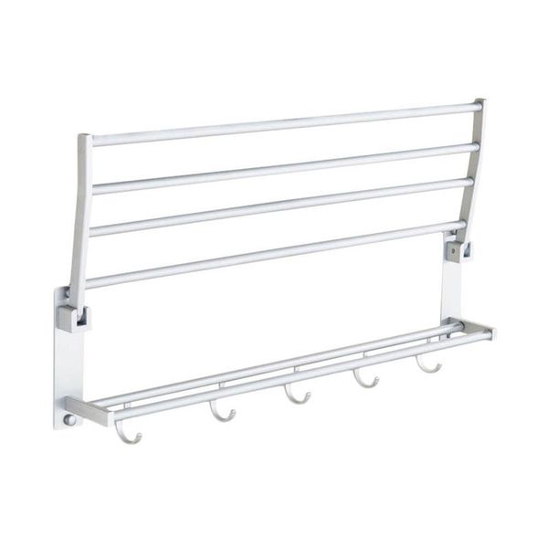 

bathroom storage & organization space aluminum double towel rack with 5 hooks foldable