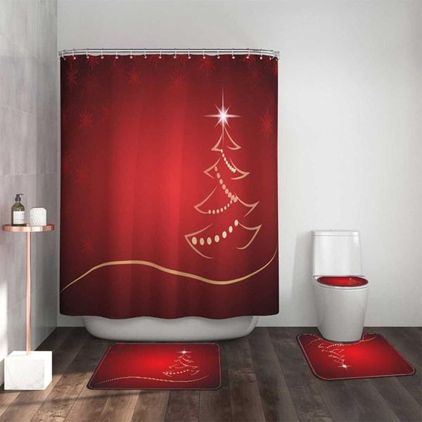 

cushion/decorative pillow christmas print bathroom combination set shower curtain + bath mat+ lid toilet cover pedestal rug four-piece