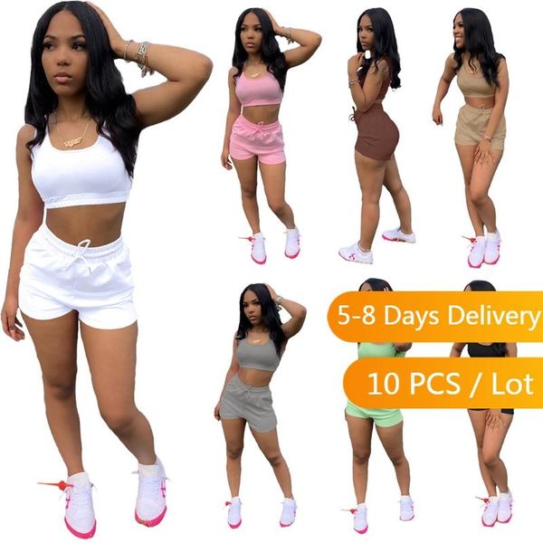 

women's tracksuits wholesale items sportswear two piece set women tank drawstring shorts solid bodycon biker 2 matching sets, Gray