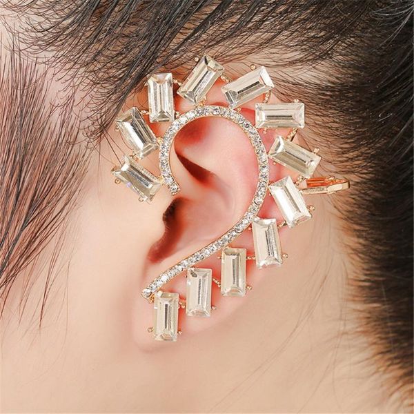 

clip-on & screw back e0074-c 2021 women fashion statement punk jewelry full rhinestone crystal cuff clip earrings brincos 1 pcs, Silver