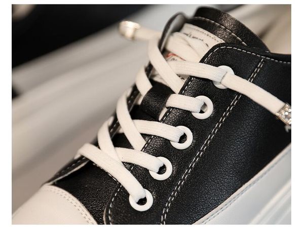 

new board shoes female womens students hand made leather thick sole large size small white black sports casual shoes women