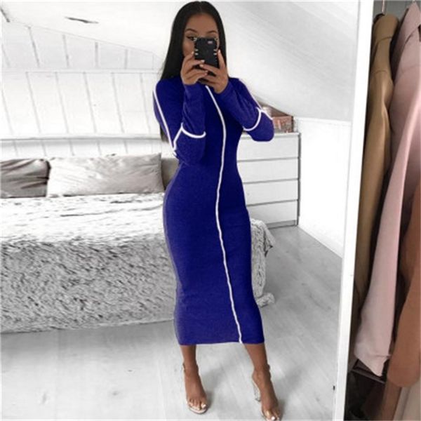 

Casual Dresses Bodycon Women Long Dress Fashion Full Sleeve Striped Patchwork Turtleneck Ladies Skinny 2ZH4, Black;gray