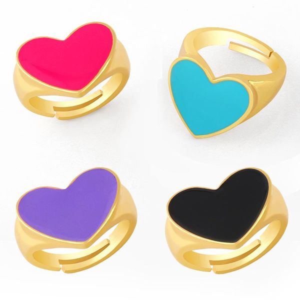 

cluster rings flola copper heart for women colorful gold plated open enamel ring cute fashion jewelry rigm10, Golden;silver