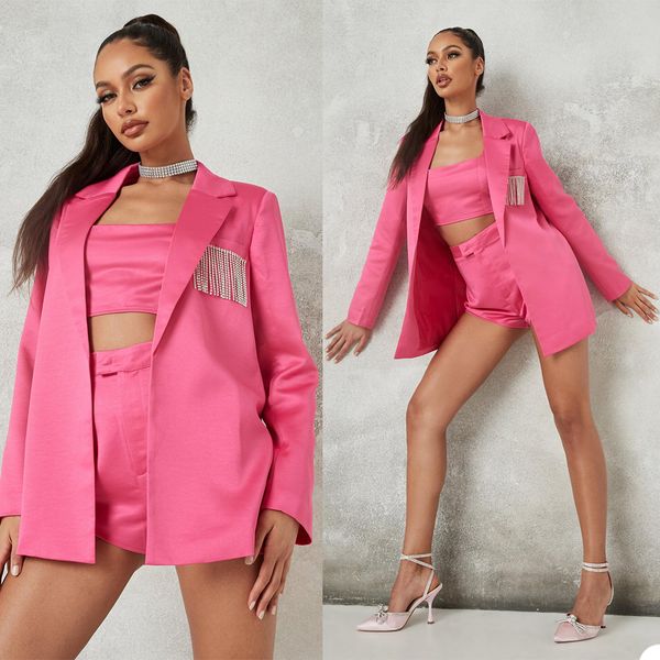 

short women pants suits slim fit beading tassel blazer suit ladies prom party wedding wear outfit (jacket+pants), Black;red