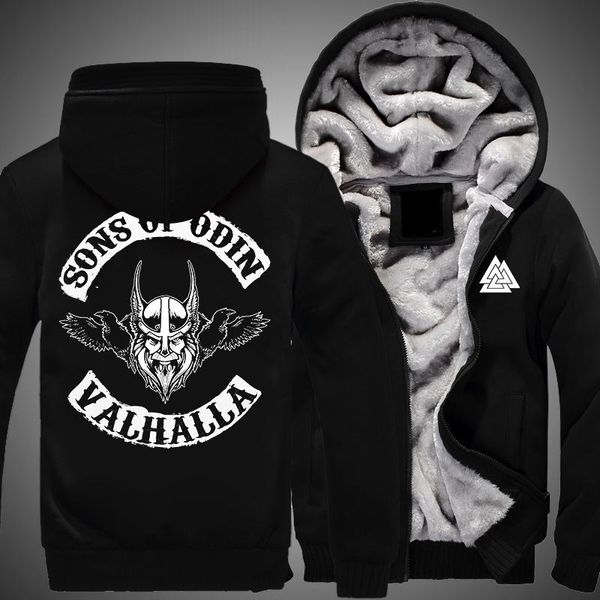 

men's hoodies & sweatshirts valhal symbol runes jackets tattoo viking bomber women winter coat vintage, Black