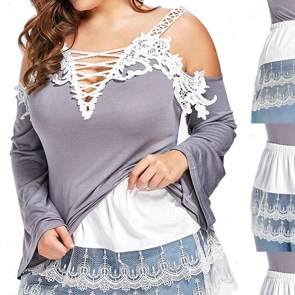 

women shirt fashion blouse v neck plus size layered tiered sheer lace trim extender half slips ladies female elegant, White
