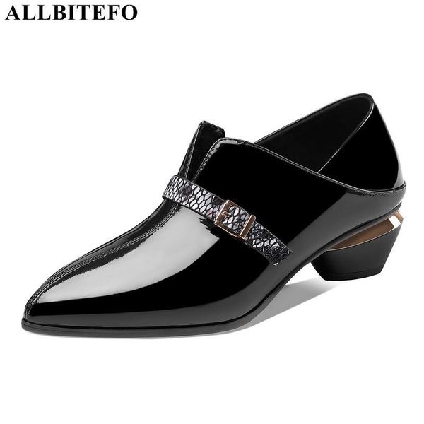 

dress shoes allbitefo large size:33-43 genuine leather brand high heels office ladies buckle women heel, Black