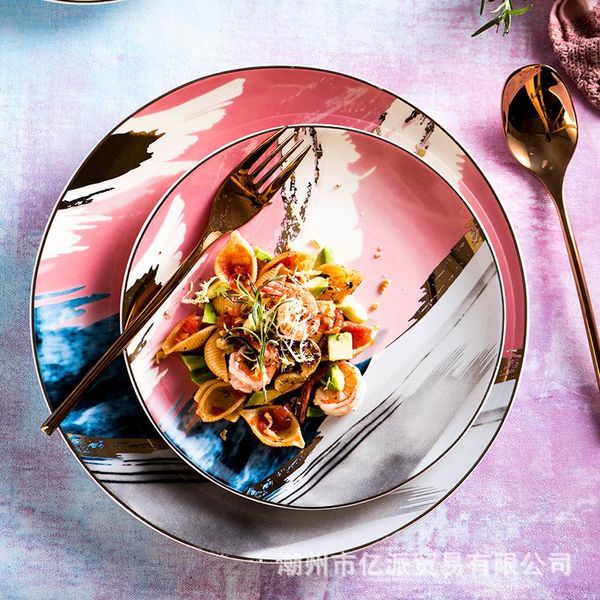 

watercolor art plate nordic ceramic creative steak western personality ins dessert dishes & plates