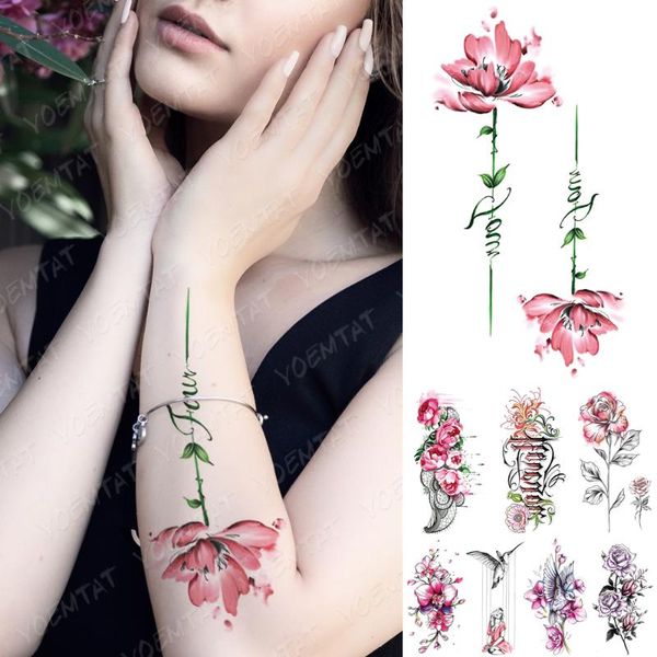 

temporary tattoos waterproof tattoo sticker bellflower bird cherry blossom rose flowers body art arm fake sleeve tatoo women men