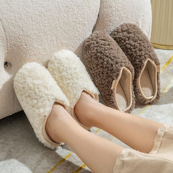 

slippers 2021 winter warm soft plush cotton slippes women slip on female slides couples shoes casual ladies house flat shoe men woman, Black