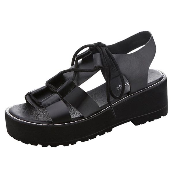 

women's summer platform sandals fashion fish mouth with sponge cake roman wild flat slope student 2021, Black