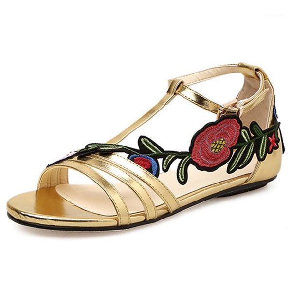 

plus size 35-42 ethnic bohemian sandals summer woman gold gladiator women flat sandalias embroidered shoes mujer1, Black