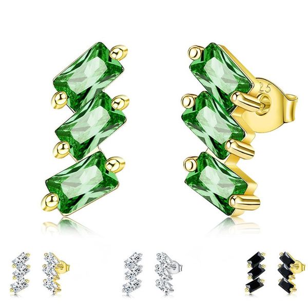 

sterling silver earring for women fine jewelry hand made simplicity zirconia feminine earrings selling gift stud, Golden;silver