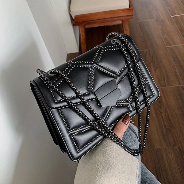 Borse firmate punk donna Rivet lusso Borse a tracolla Borsa con patta Borsa a tracolla frizione Borsa a catena di lusso Borsa a tracolla Borse moda Lady Satchel Cinturino da polso