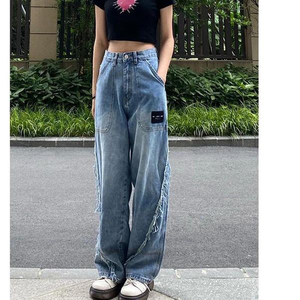 

women's jeans spring autumn women pants wide-leg 2021 casual fashion street apparelblue trousers full-length edge mopping, Blue