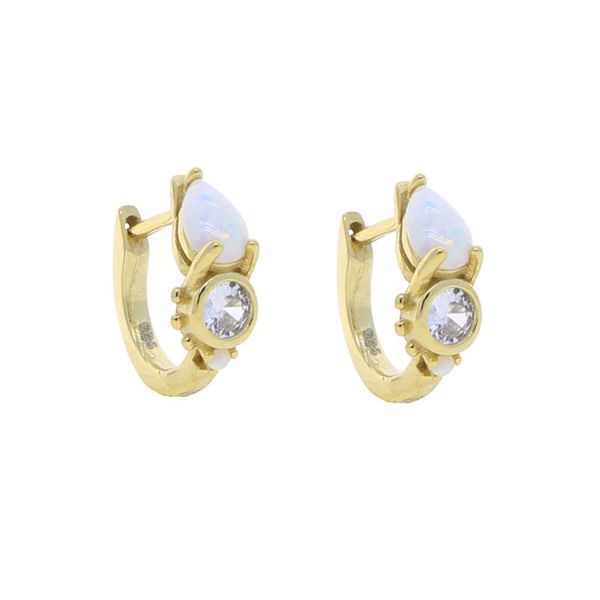 

hoop & huggie fashion sparkling round 5a cubic zircon white fire opal earrings for women silver color bridal wedding jewelry gifts, Golden;silver
