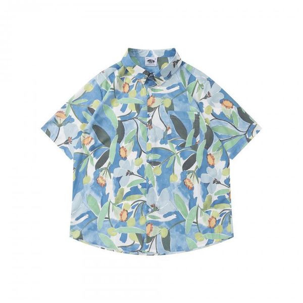 

men's casual shirts 2021 japanese retro oil painting floral full print short-sleeved shirt men and women trend street hawaii couple yc, White;black