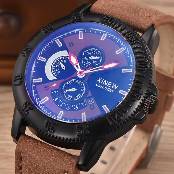 

wristwatches xi 2021 fashion luminous hands leather casual date calendar watches men for big wrist reloj hombre grande moda, Slivery;brown