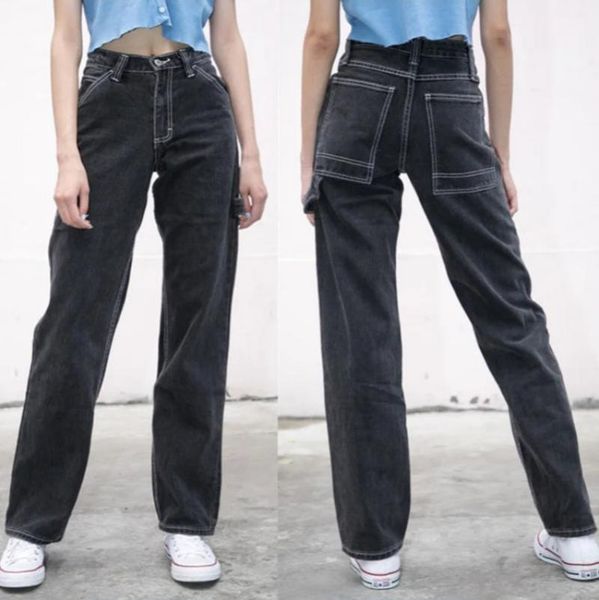 

women's pants & capris jeans high waist wide legs straight loose black mother fashion boyfriend denim pan, Black;white