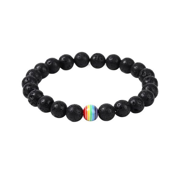 

beaded, strands rainbow beads 8mm black lava stone diy essential oil diffuser bracelet jewelry mala mantra prayer buddha