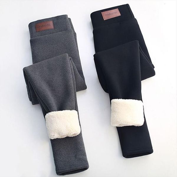 

winter warm plus velvet thicken womens pants leggings skinny casual ankle length trouser high waist large size, Black;white