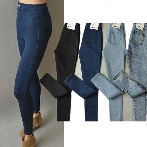 

spring and autumn small foot leggings tight high waist elastic denim pants, Blue