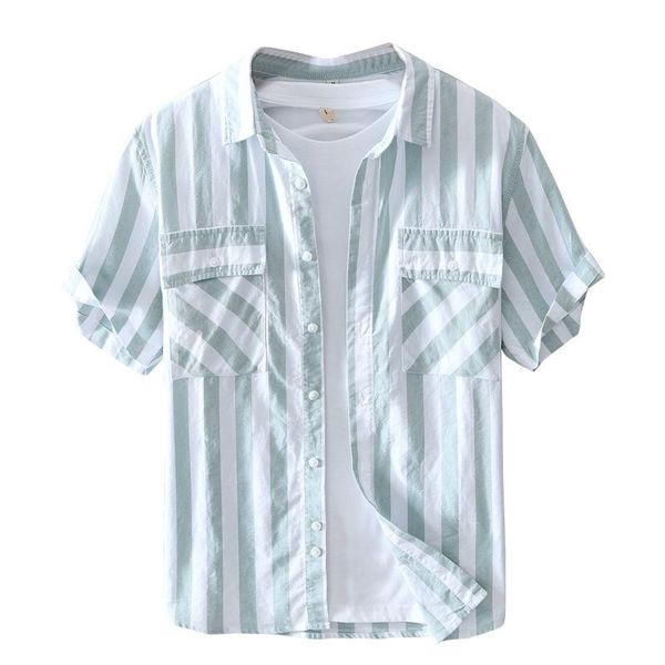 

striped shirts for men summer fashion 100%cotton short sleeve casual safari style male korean clothes men's, White;black