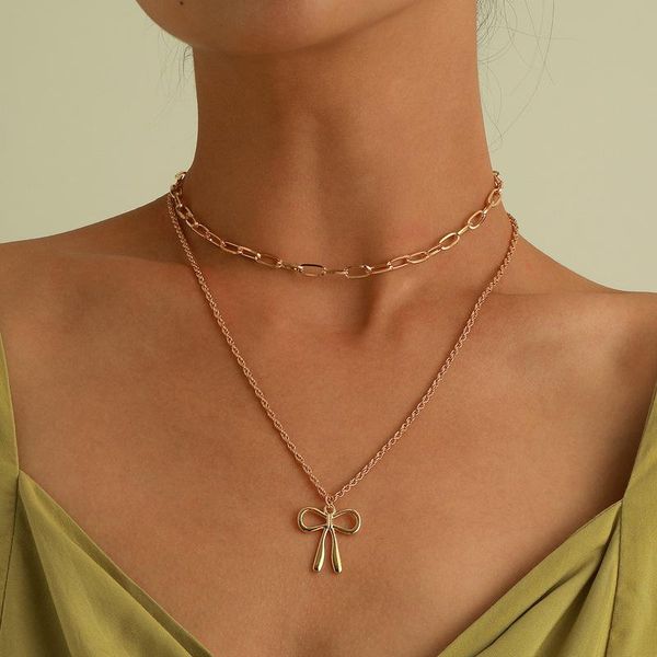 

pendant necklaces vintage boho multilayer choker bowknot chain gold silver color necklace for women fashion jewelry gift